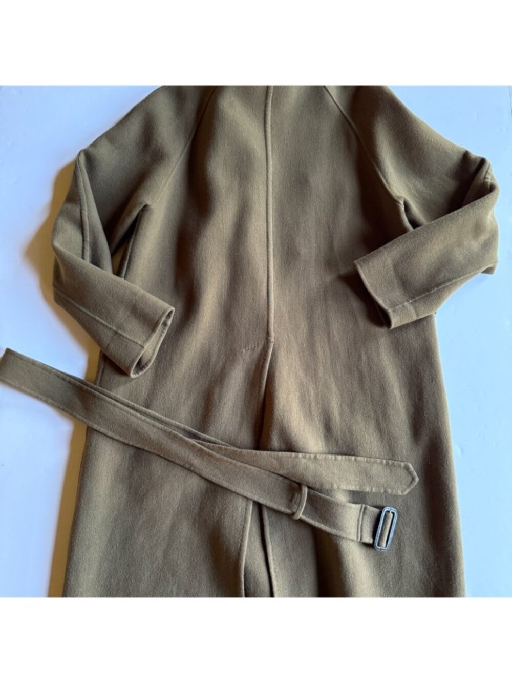 UNITED ARROWS Green Wool Blend Double Breasted Belted Overcoat - Men's Large - Picture 9 of 9